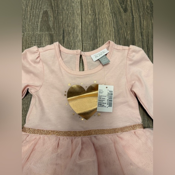 NWT Children's Place Girls Pink Gold Foil Heart Tutu Bodysuit Dress 3-6 Months - Picture 2 of 4